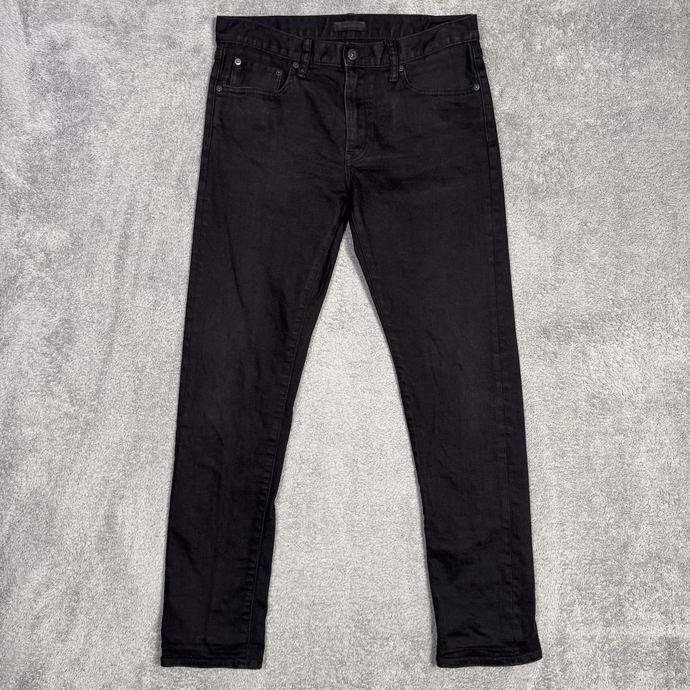 Uniqlo Selvedge Jeans Mens 32x31 Dark Black Slim Straight Lowrise Stretch Cotton